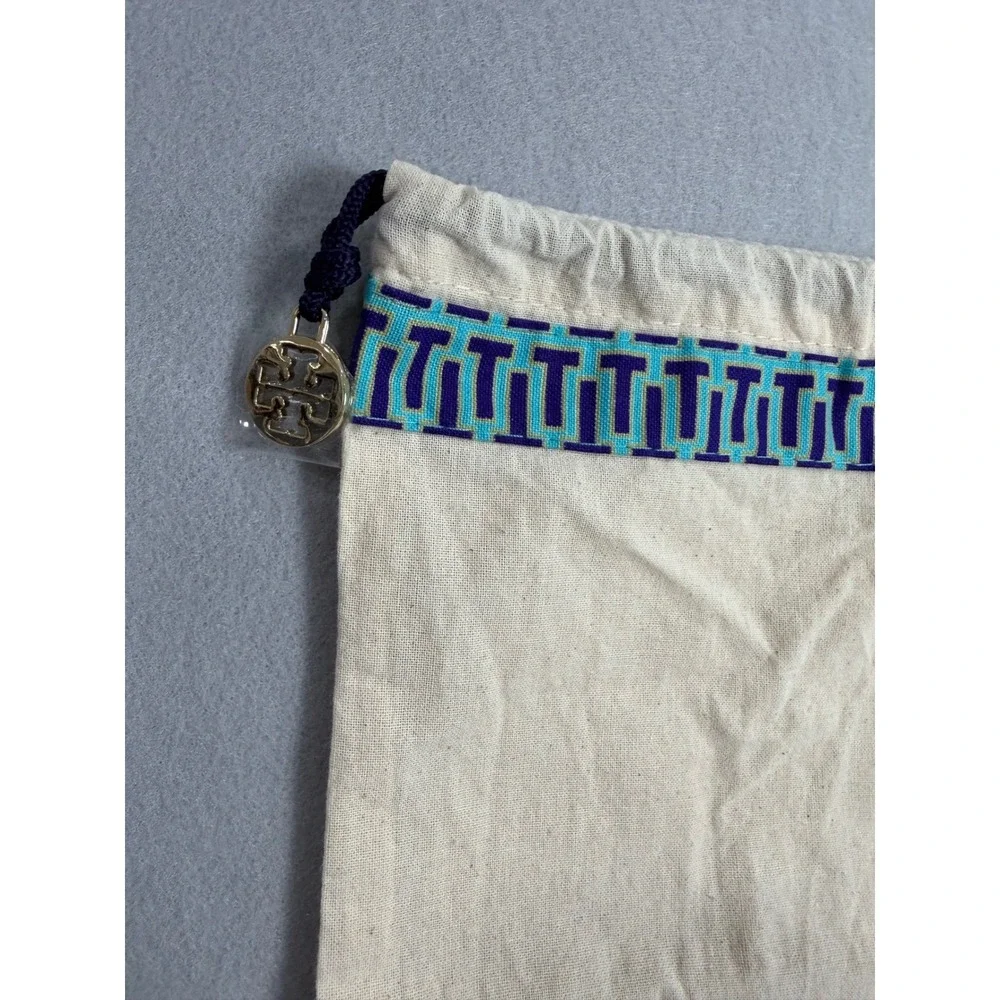 Tory‎ Burch Dust Bag New Women OS Cream Blue Logo Charm Drawstring Storage Bag